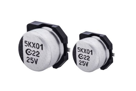 25V, 27μF 導電性高分子鋁固態電解電容器(貼片型) - AV5K - 我們的 25V 27μF ESR 40  導電性高分子鋁固態電解電容器(貼片型) 適用於DC/DC轉換器、電壓調節器等應用.